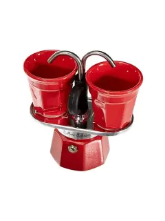 CAFETERA ROJA CON DOS TAZAS BIALETTI